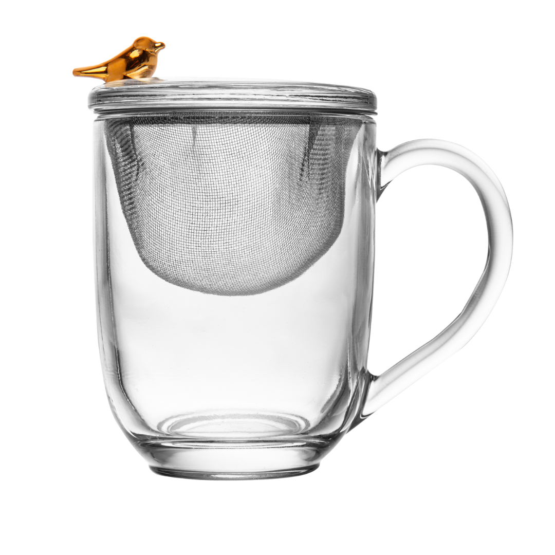 Mug with lid and Filtro Crystal Golden Bird 350ml