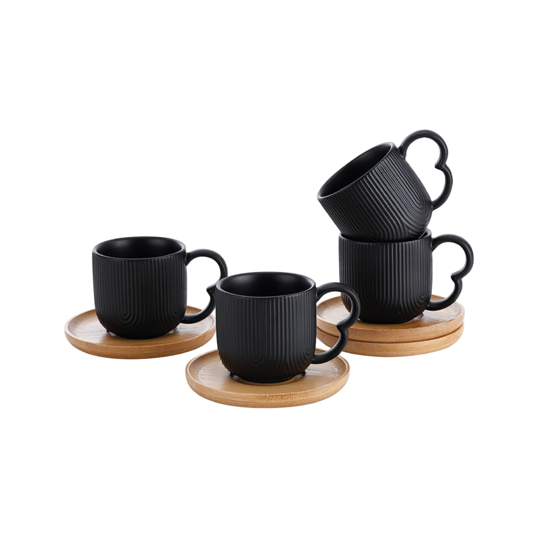 Set of 4 cups Coffee with saucer Oasis Black 90ml