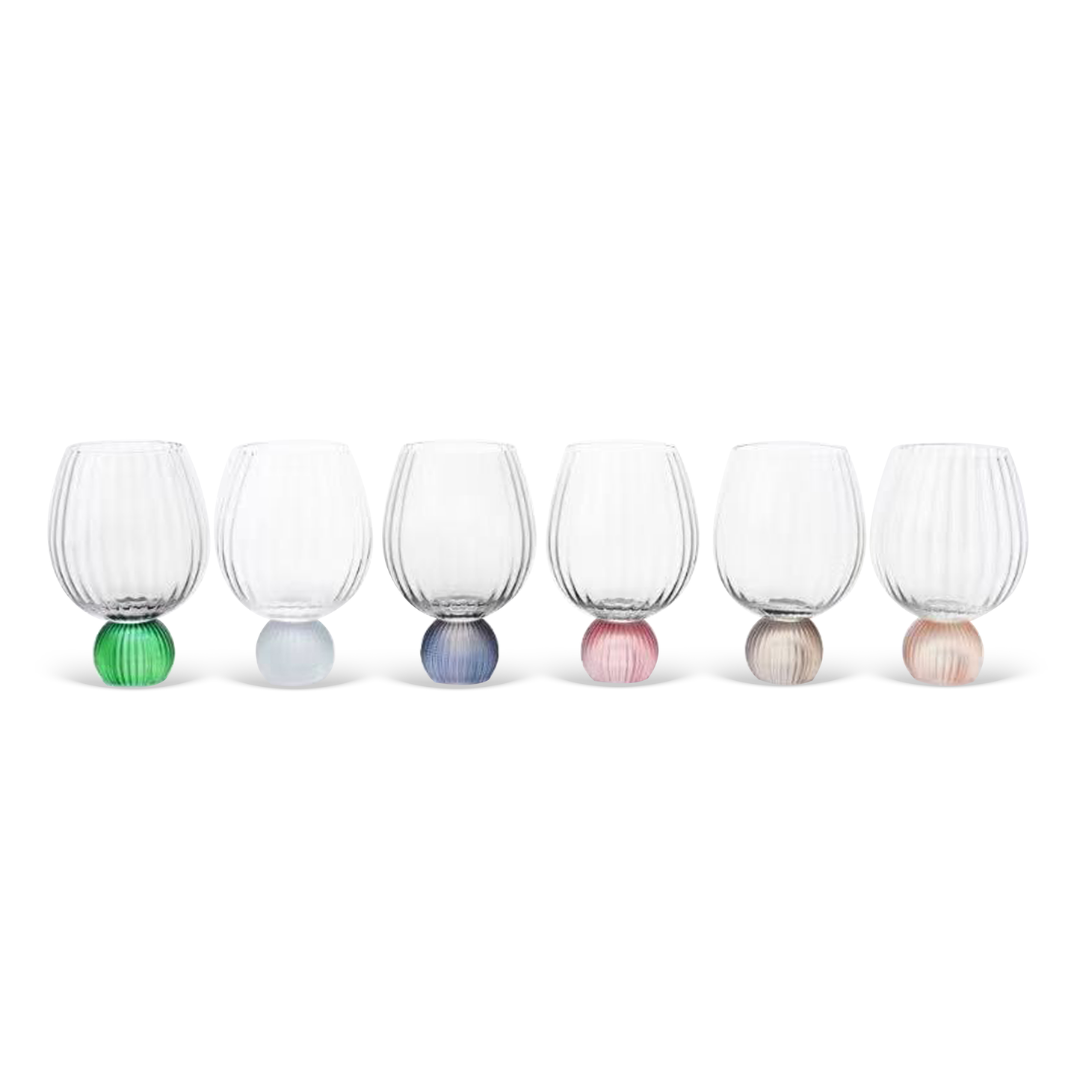 Set of 6 wine glasses Sphere base for wine Color mix 450ml