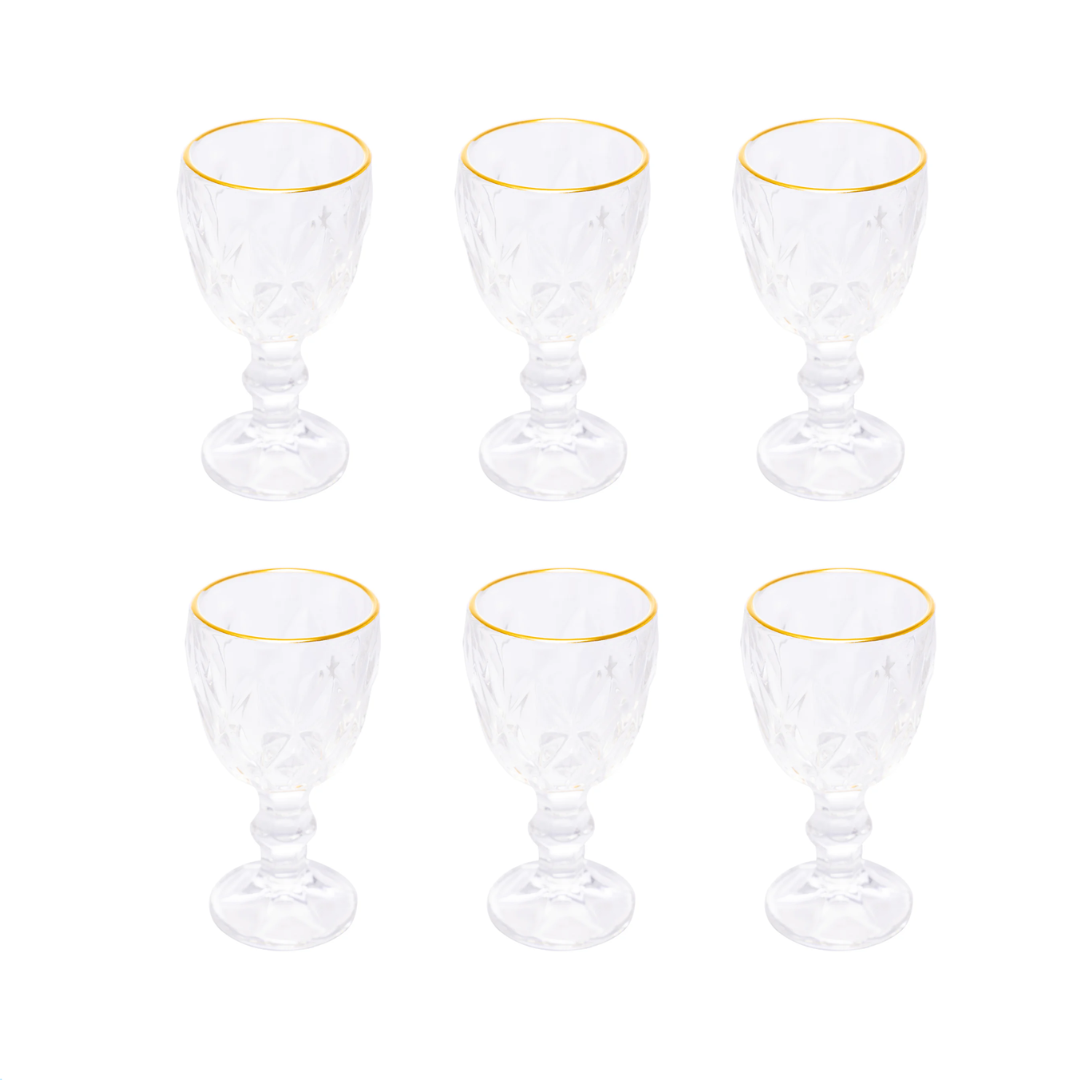 Set of 6 wine glasses of Liqueur Gold trim Diamond 50ml