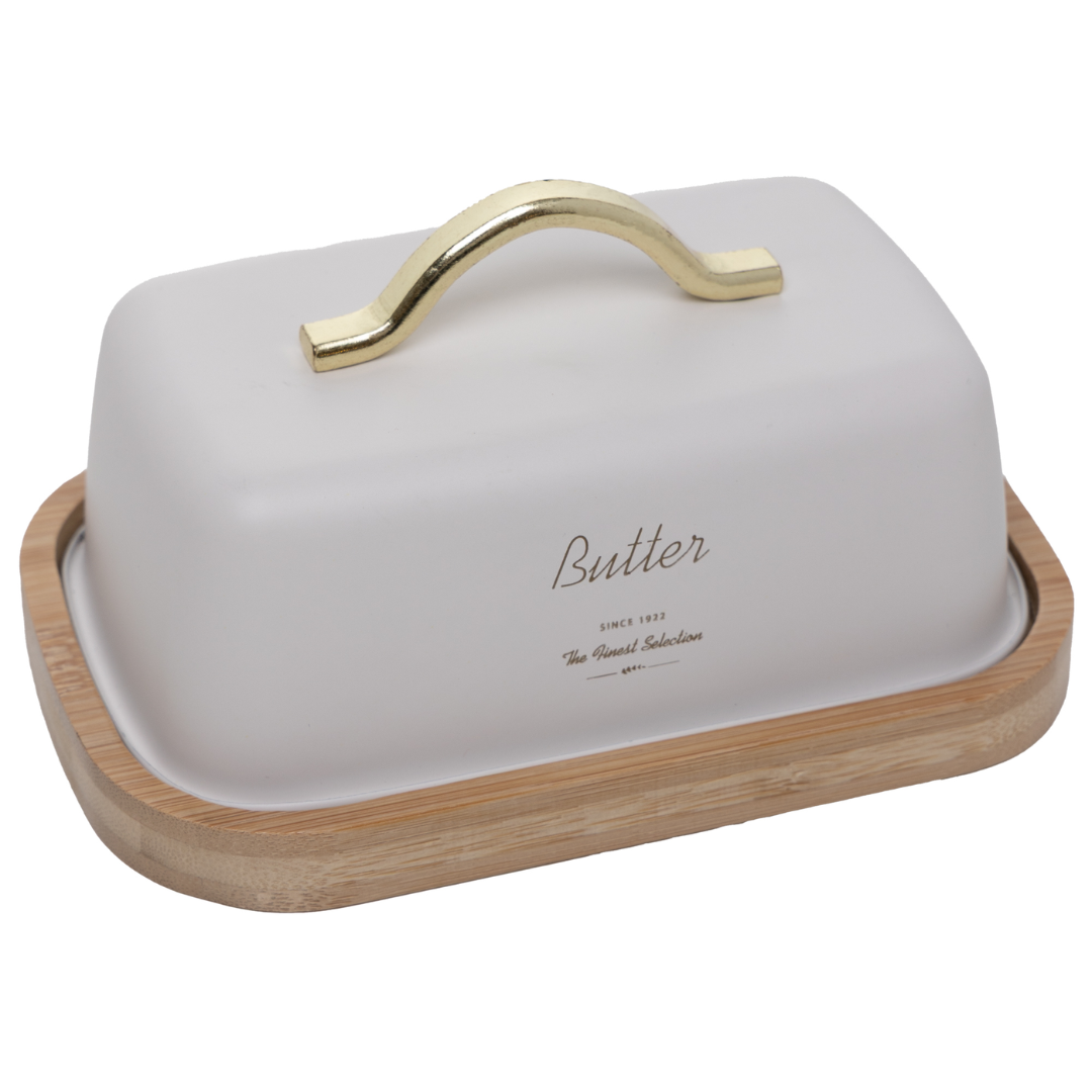Metal butter dish Olina with handle Off-white 15cm