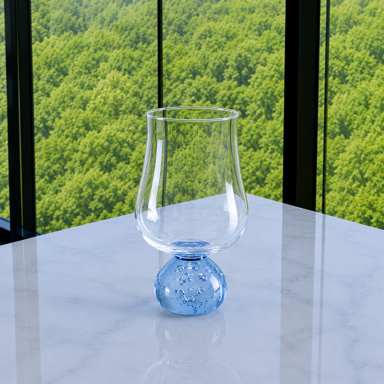 Set of 6 wine glasses Sphere base for wine Blue and Clear 440ml