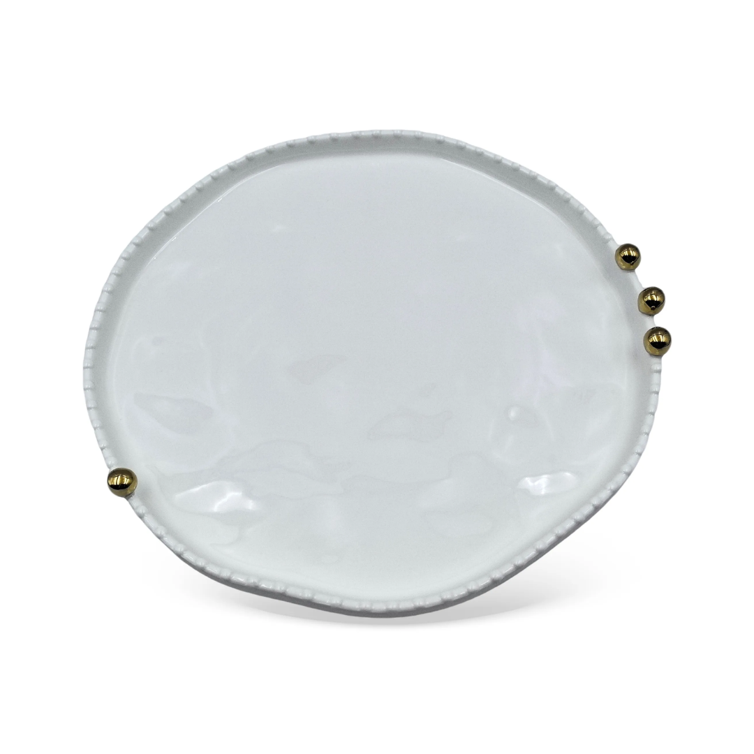 Round platter White with Spheres Gold in porcelain 29cm