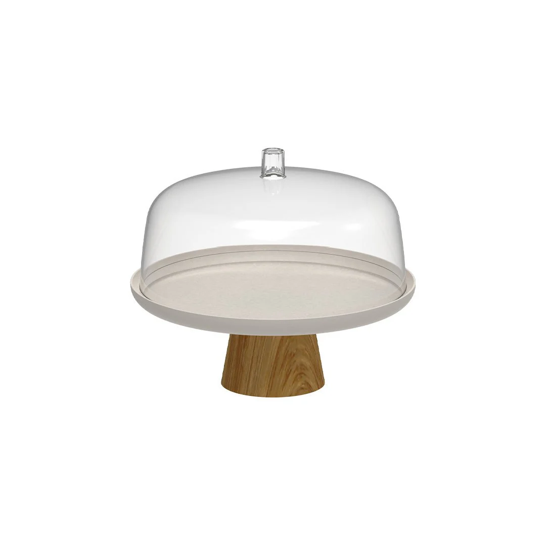 Cake stand plate Lume Beige in bamboo with lid 27,5cm