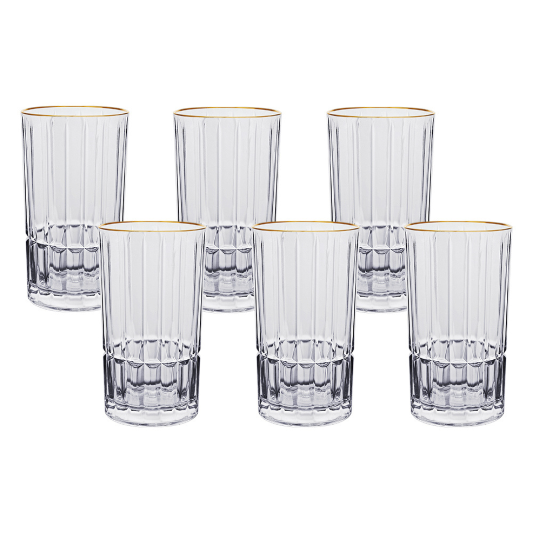 Set of 6 glasses Long Drink Cristalle with gold rim 385ml