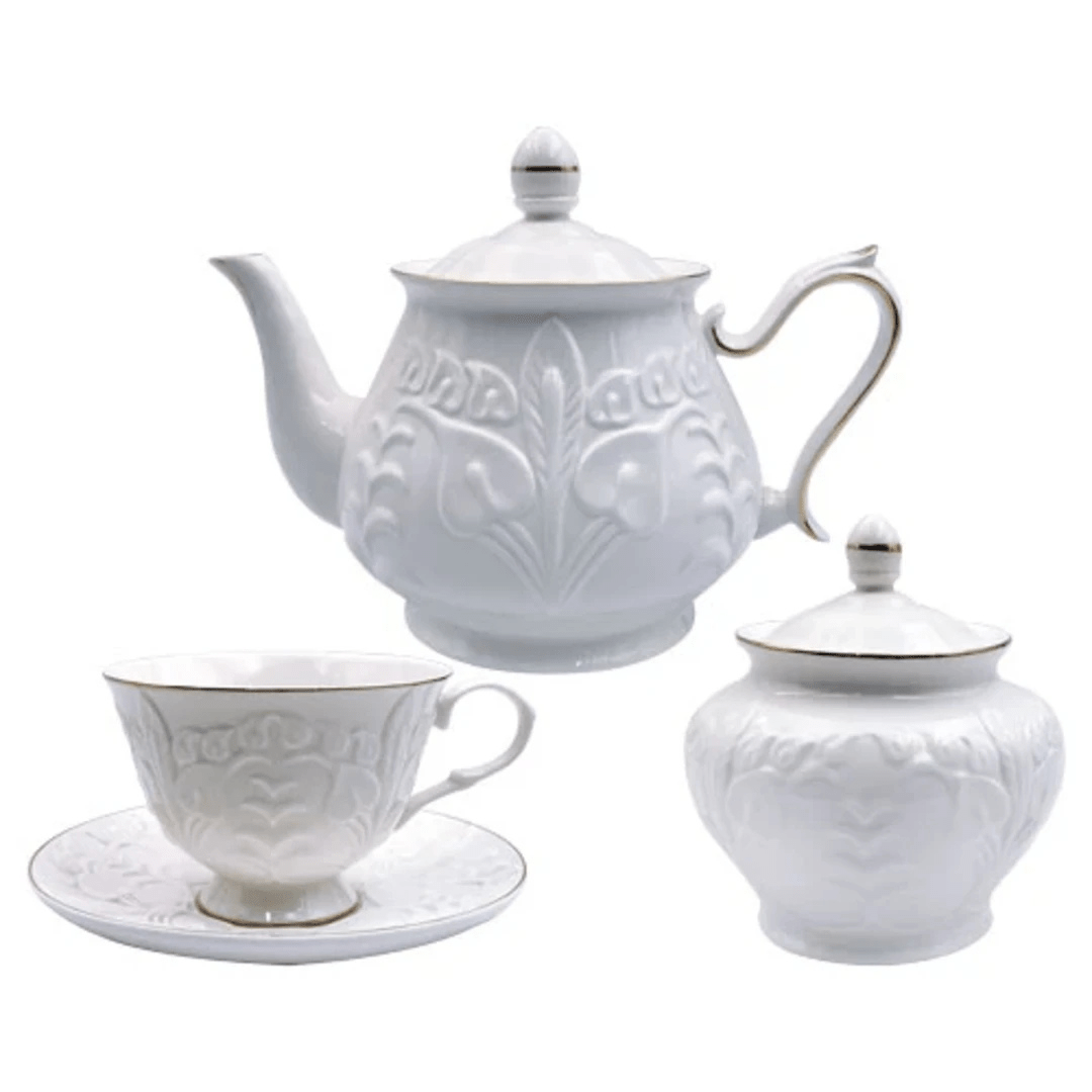 Set of 14 pieces for tea Scarlet New Bone White and gold