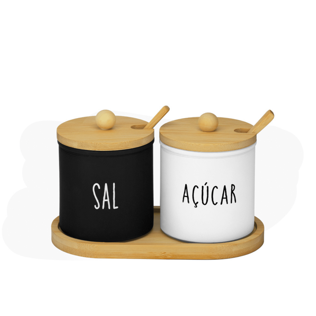 Set Condiment holder Doha Glass with spoon and Base of Bamboo 300ml 3 Pieces