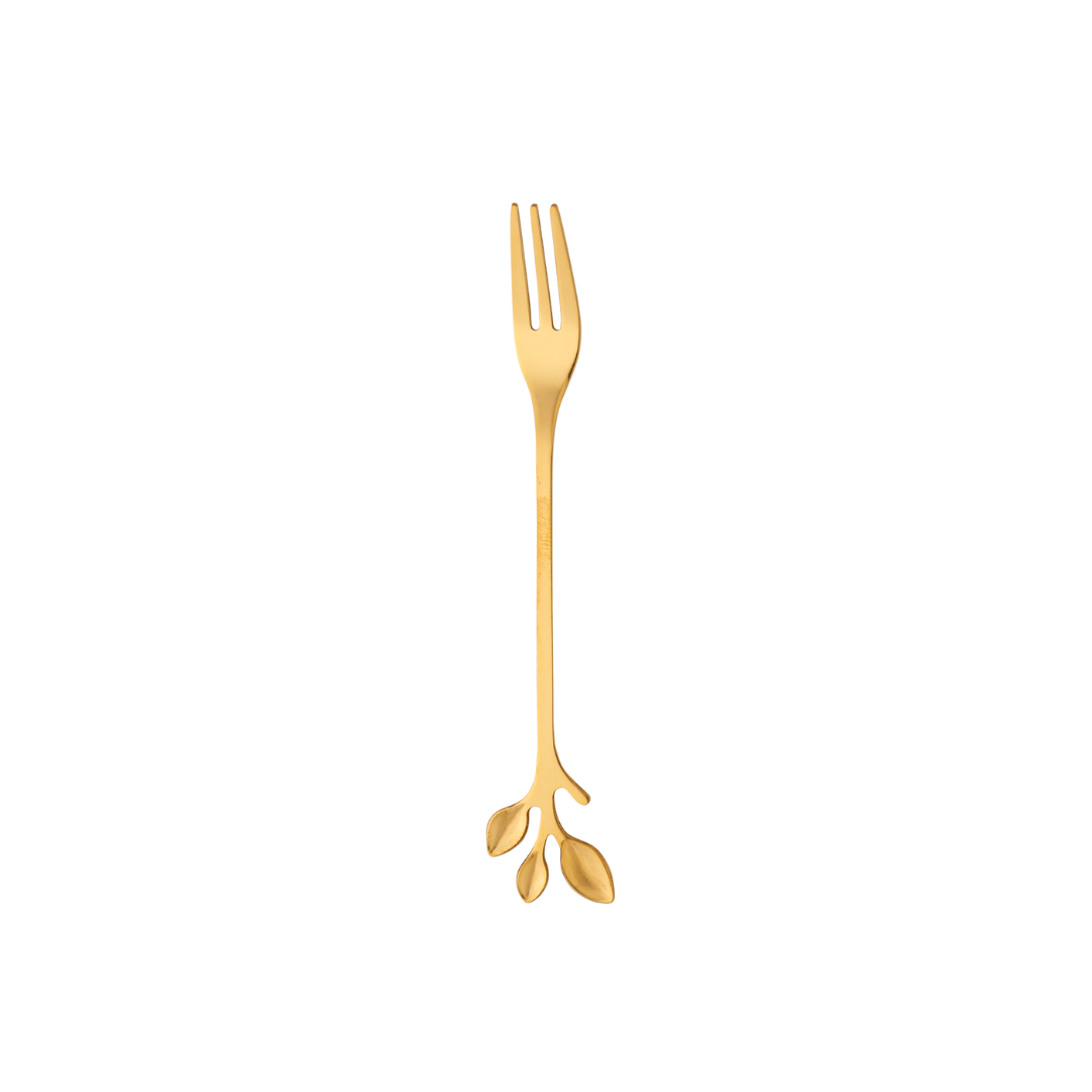 Set of 6-piece flatware Leaves Stainless steel Gold