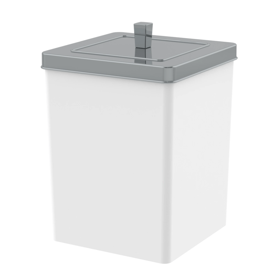 Square trash can White with lid Chrome 6,5 Liters