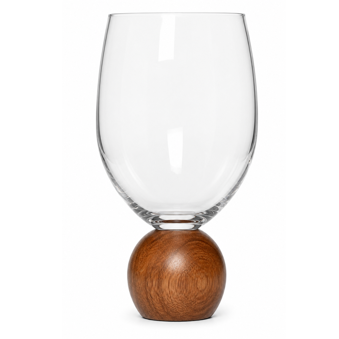 Set of 2 wine glasses Sphere base for wine Acacia wood and crystal 520ml