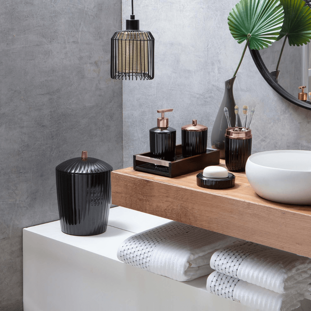 Toothbrush holder Round Canelatta line Black and Rose gold