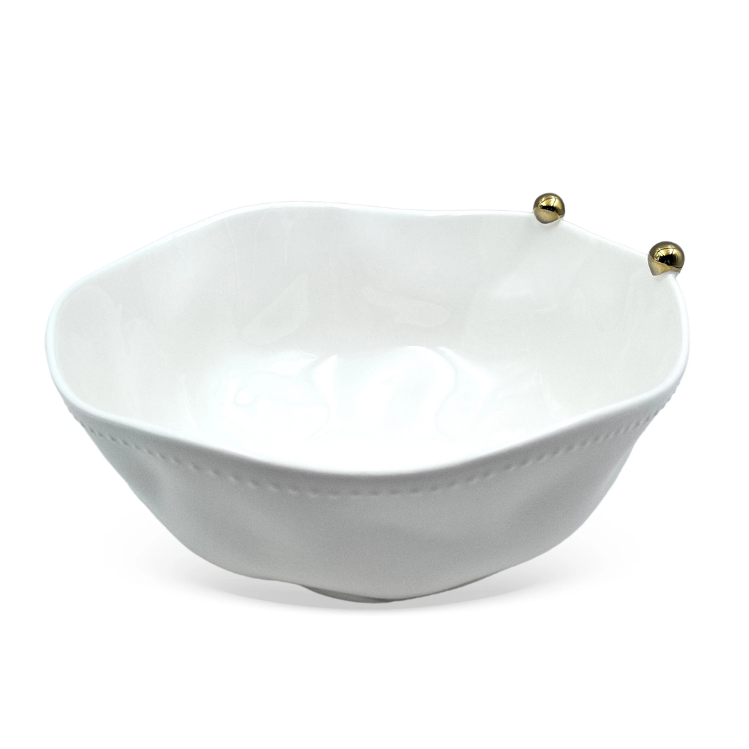 Salad bowl White with Spheres in porcelain Gold 24,5CM