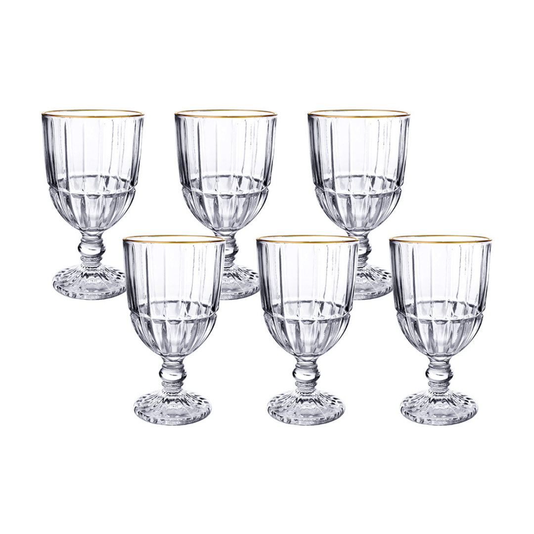 Set of 6 wine glasses of Glass Cristalle with gold rim 360ml
