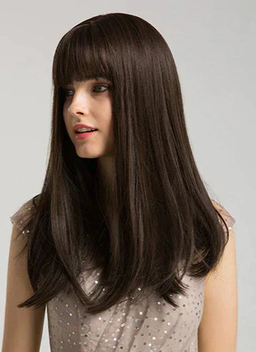 Peruca wig média com franja orgânica fibra premium