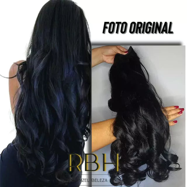 Aplique preto ondulado orgânico tic tac e fio invisível