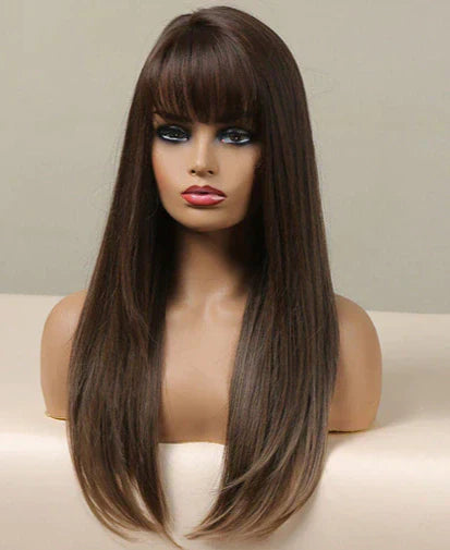 Peruca wig média com franja orgânica fibra premium