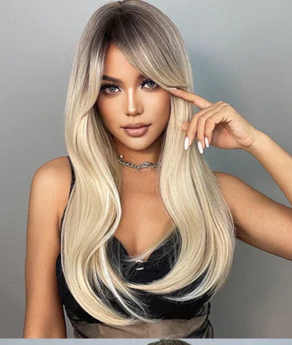 Peruca wig média com franja orgânica fibra premium