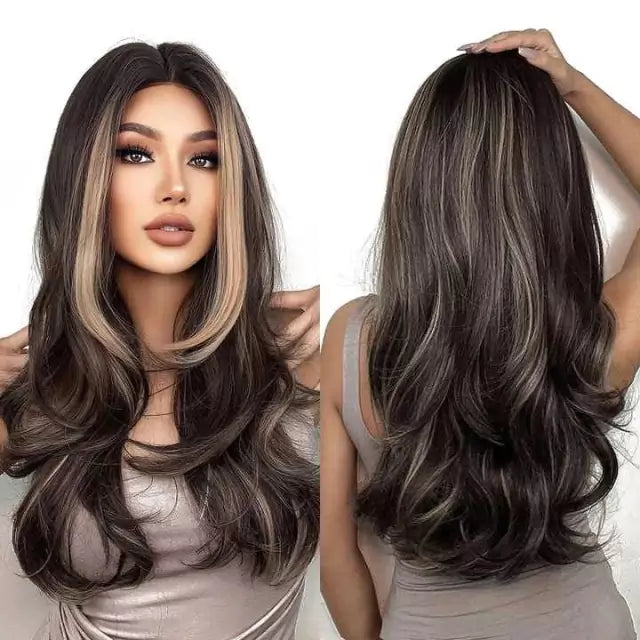 Peruca wig média com franja orgânica fibra premium