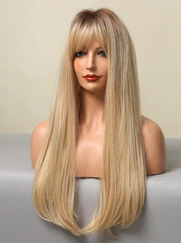 Peruca wig média com franja orgânica fibra premium
