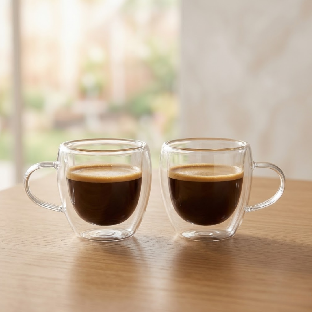 Set of 2 mugs of Coffee Wall Double Borosilicate glass 80ml