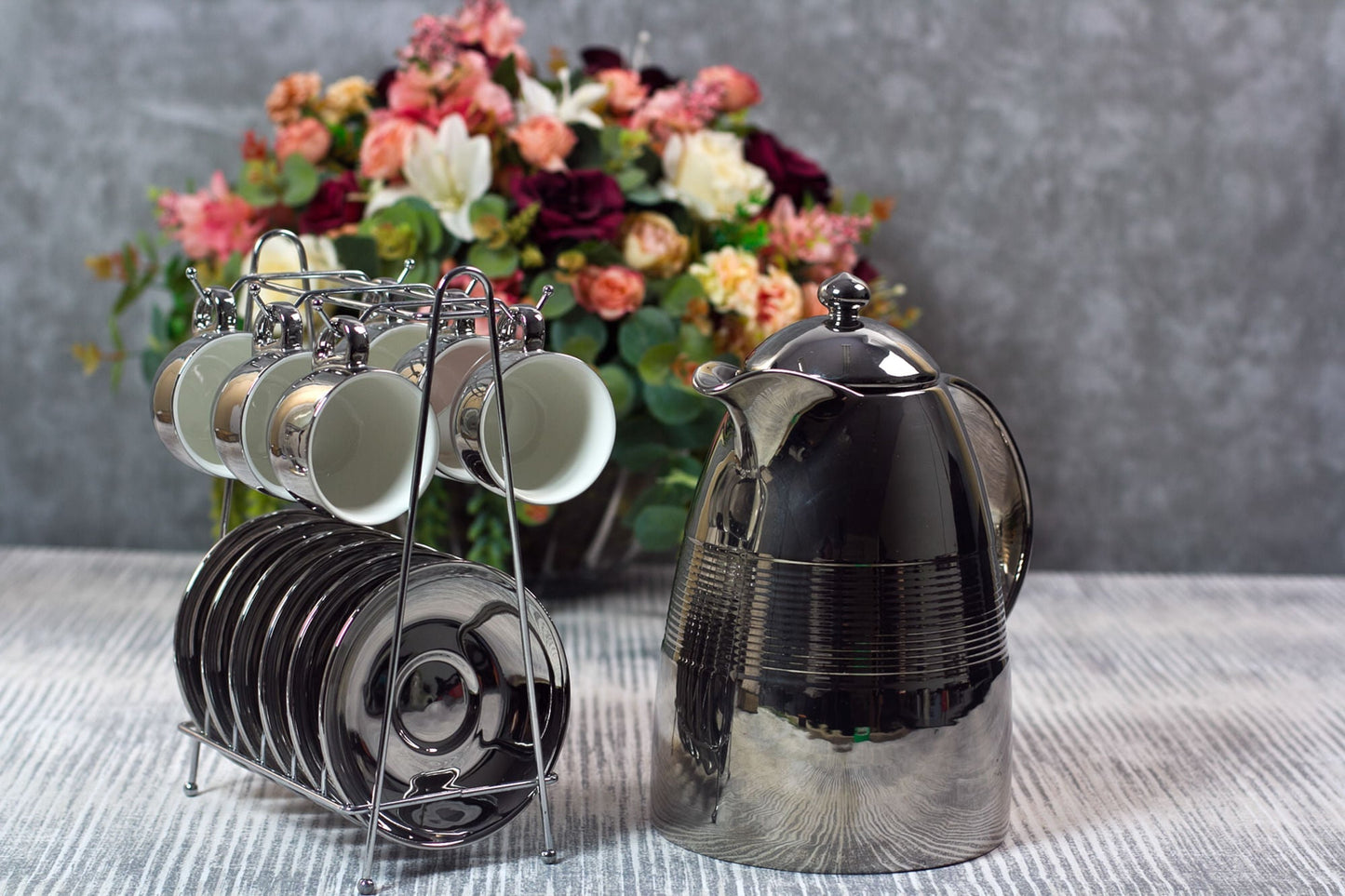 Cup set Luxury For coffee With saucer and stand Wolff 90ml Silver and White