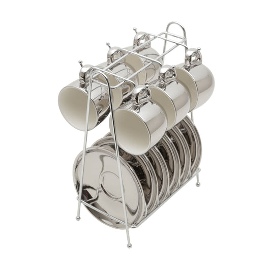 Cup set Luxury For coffee With saucer and stand Wolff 90ml Silver and White