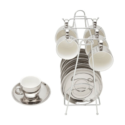 Cup set Luxury For coffee With saucer and stand Wolff 90ml Silver and White