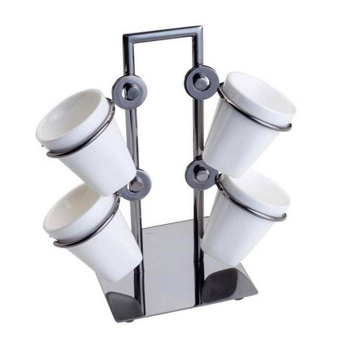 Set Coffee cups Porcelain With Holder Black 75ml Luxury 5 Pieces