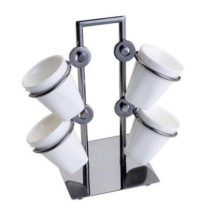 Set Coffee cups Porcelain With Holder Black 75ml Luxury 5 Pieces