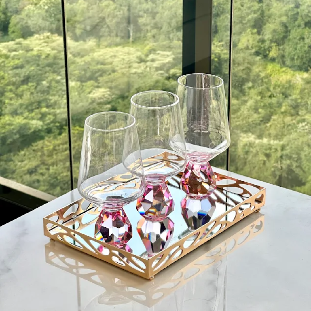 Wine glass of Glass for wine with base Diamond Pink 500ml