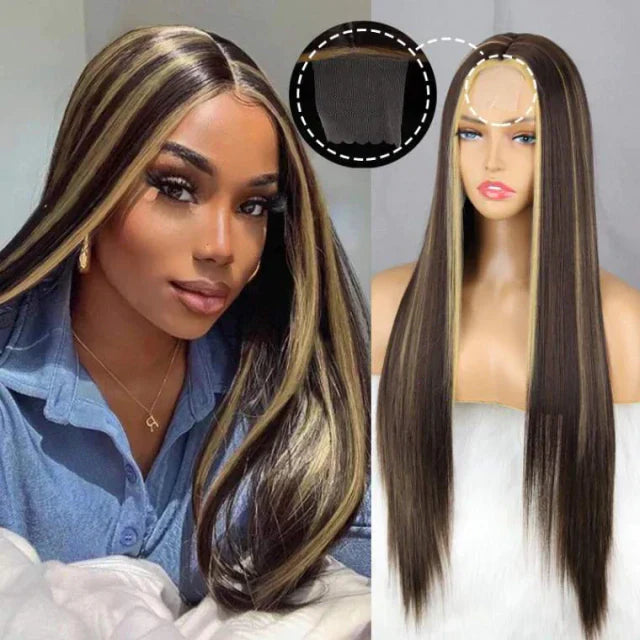 Peruca wig com disfarce frontal fibra premium lisa