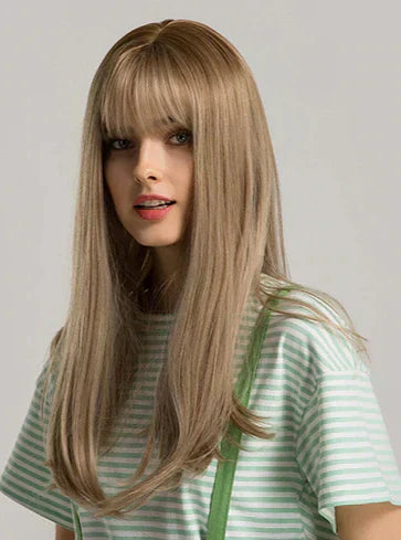 Peruca wig média com franja orgânica fibra premium