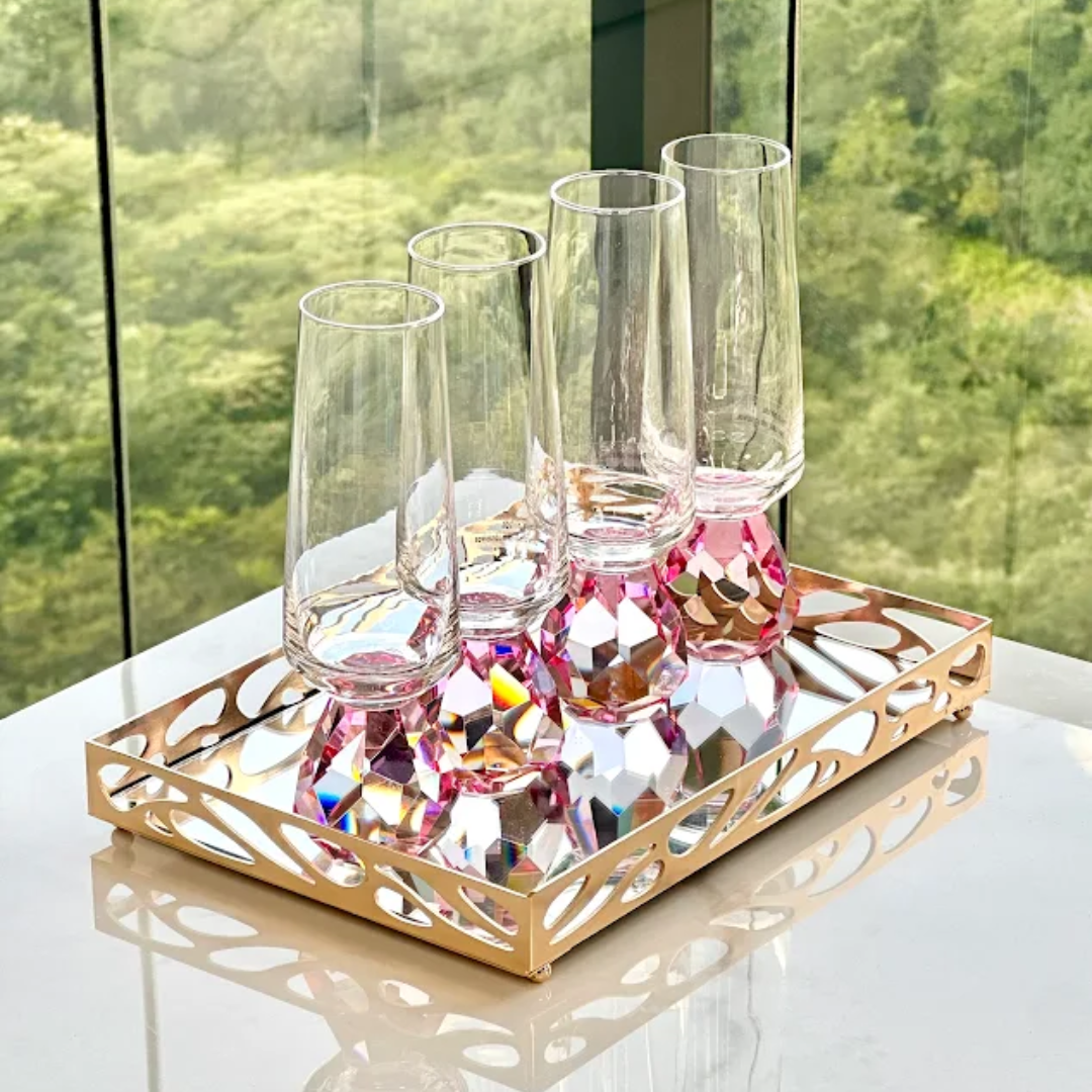 Champagne glass with base Diamond Pink 250ml