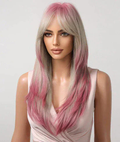 Peruca wig média com franja orgânica fibra premium
