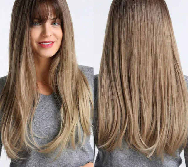 Peruca wig média com franja orgânica fibra premium