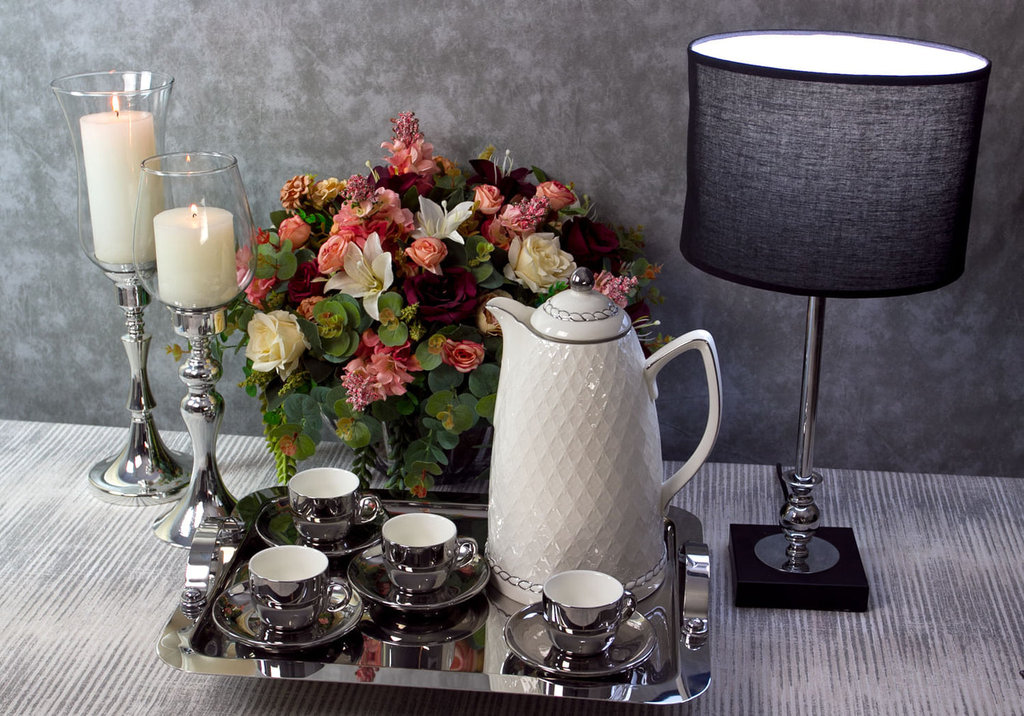 Cup set Luxury For coffee With saucer and stand Wolff 90ml Silver and White