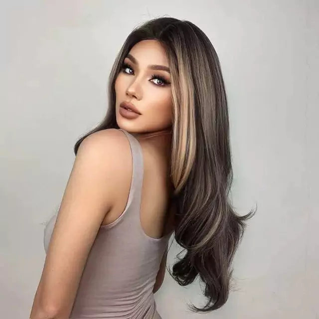 Peruca wig média com franja orgânica fibra premium