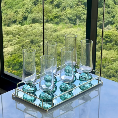 Set of 6 wine glasses Champagne Sphere base Green and Clear 240ml