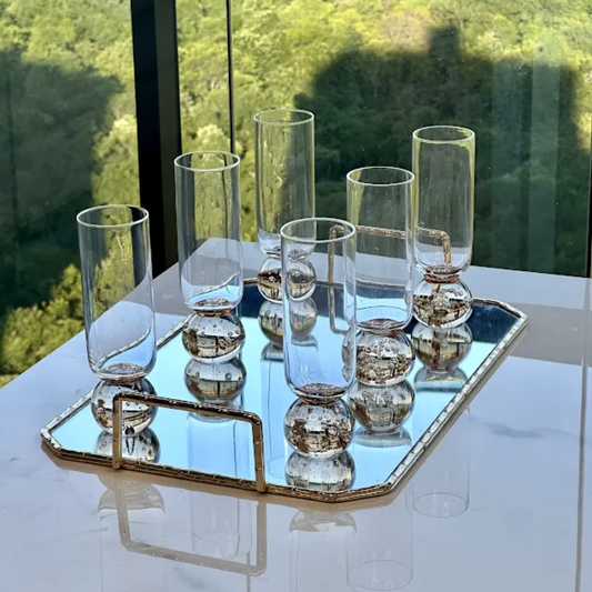 Set of 6 wine glasses Sphere base for champagne Amber 250ml