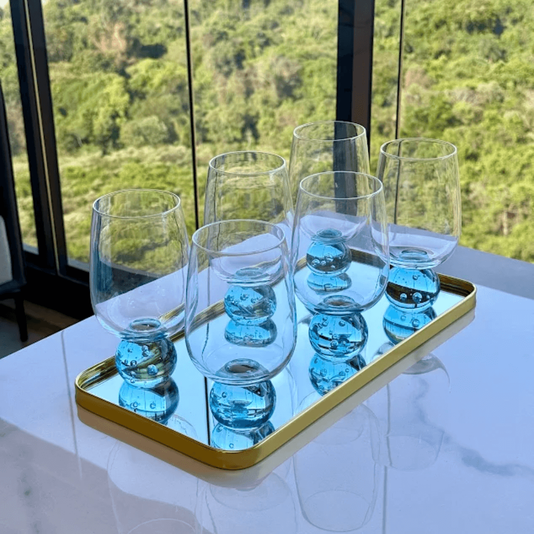 Stemless wine glass for wine Glass with base Sphere Clear and Blue 540ml