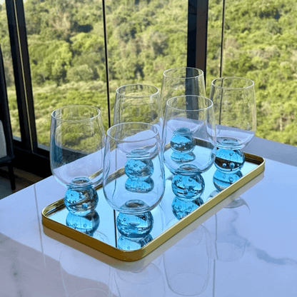 Stemless wine glass for wine Glass with base Sphere Clear and Blue 540ml