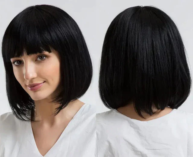 Peruca wig curta com franja orgânica