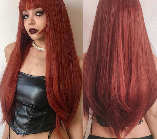 Peruca wig média com franja orgânica fibra premium