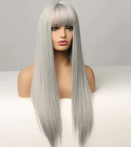 Peruca wig média com franja orgânica fibra premium
