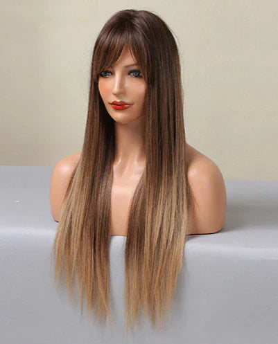 Peruca wig média com franja orgânica fibra premium