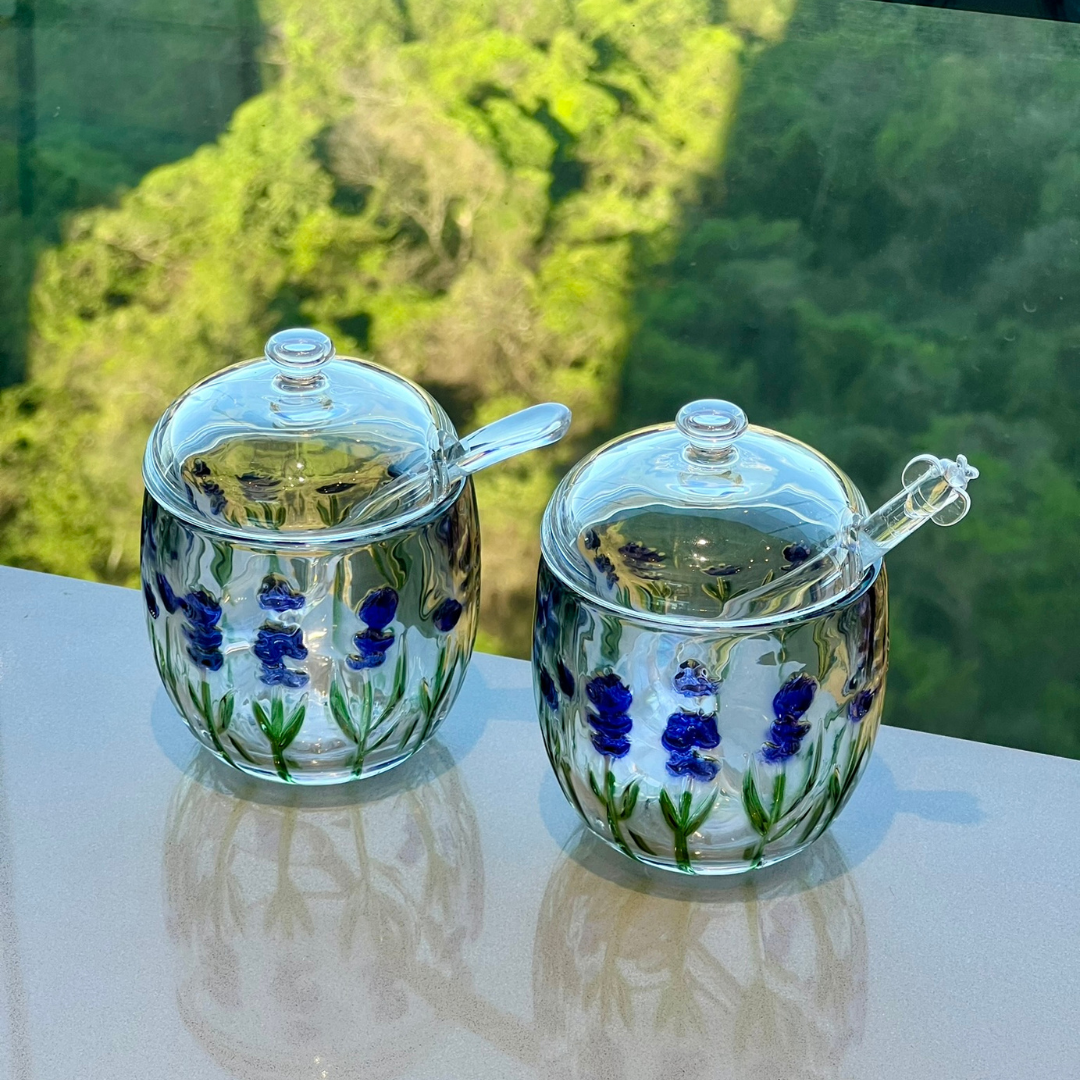 Sugar bowl set + Honey pot Lavender 2 Pieces
