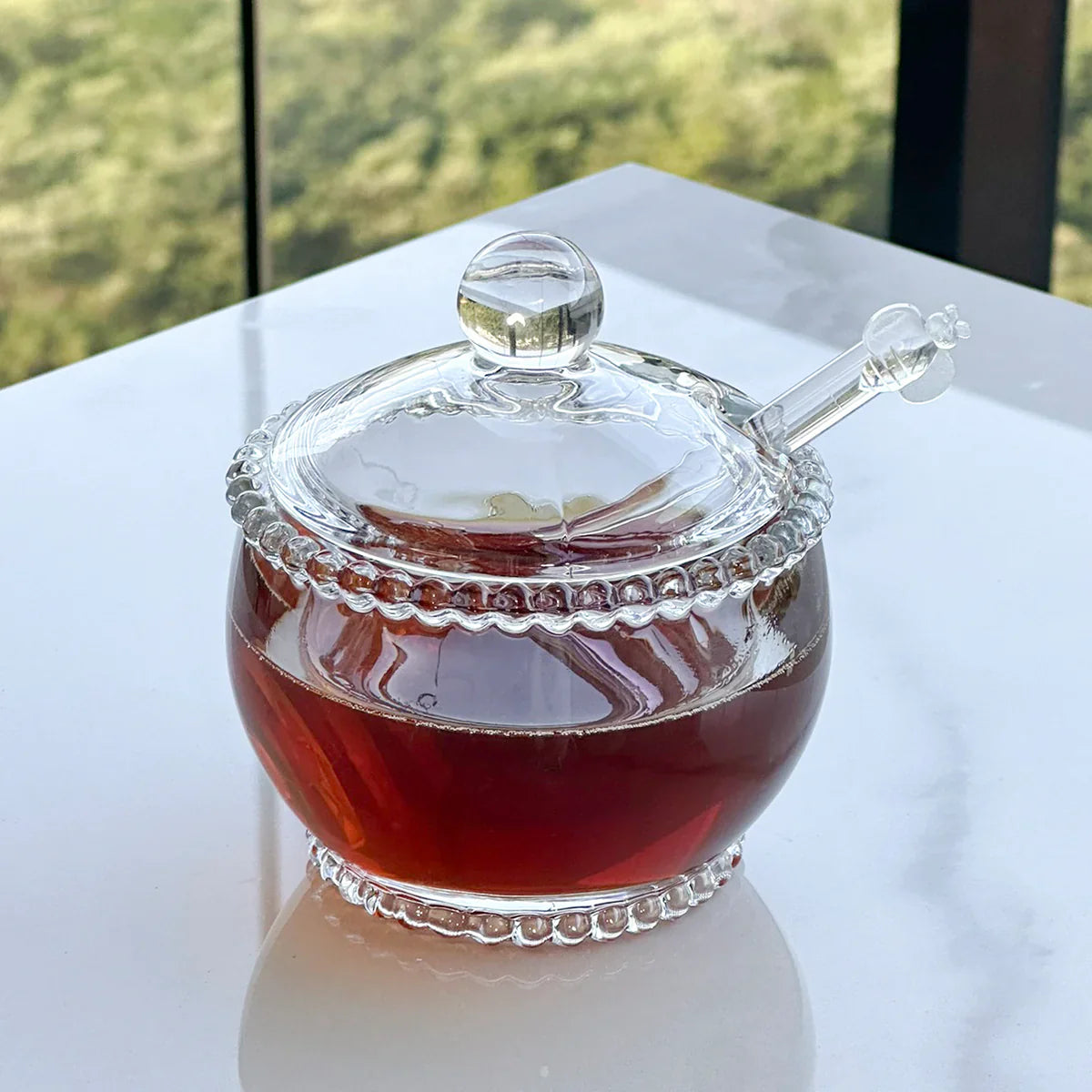 Honey pot set and Sugar bowl of Crystal Pearl 2 Pieces