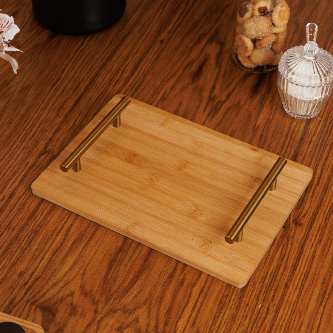 Seattle bamboo tray with handle Gold 30cm