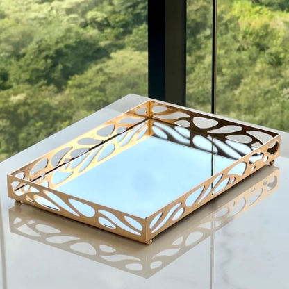 Metal tray Mirrored Leaf Gold 27cm