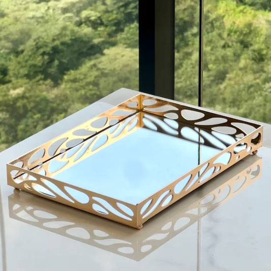 Metal tray Mirrored Leaf Gold 27cm